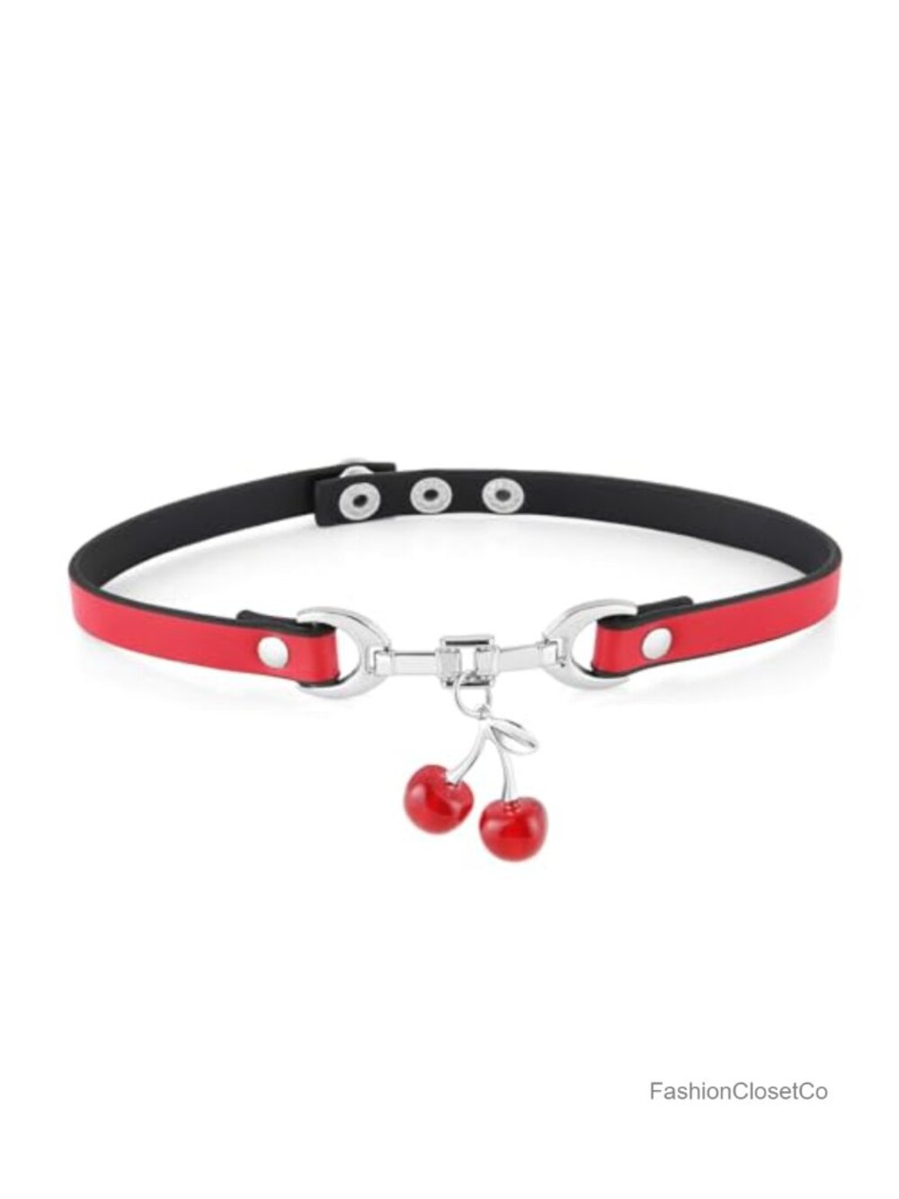 PU Leather Stainless Steel Collar Necklace Cherry Pendant Y2K Style Jewelry
